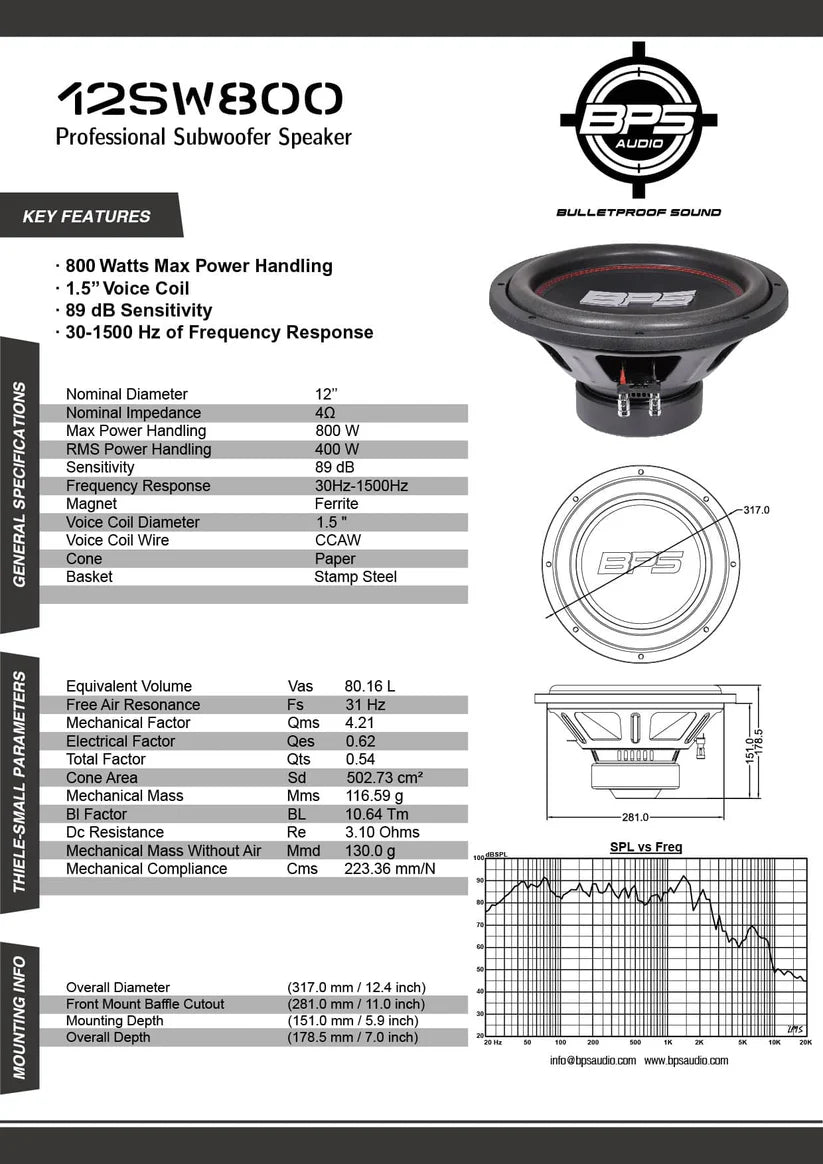 Subwoofer 12SW800 de BPS Audio
